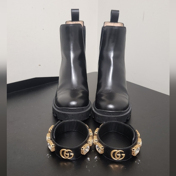 Gucci crystal belt platform chunky black boots size 35.5 - Picture 3 of 7